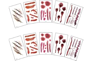 PYBINGCW 10 Sheets Waterproof Halloween Zombie Scar Sticker Makeup Accessory for Men and Women