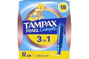 Tampax Compak Pearl, Régulier, 18 Tampons Avec Applicateur, Flux Légers à Moyens, Triple Confort avec Applicateur doux, MotionFit, Voile Douceur, Certifié Oeko-Tex