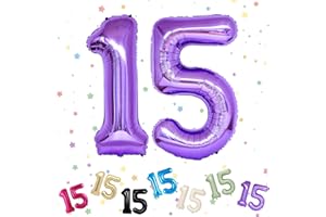 VUCDXOP Number 15 Balloon, Purple 15 Number Balloons, Helium Foil 40" Balloons Number 15, 15th Birthday Balloon,Number 15 Digital Balloons for 15th 51th Boys Girls Birthday Anniversary Party Decorations