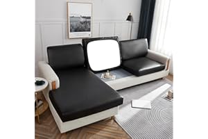 LJQAIZYL Copriseduta Divano Elasticizzato Impermeabile,Coprisedile per Divano con Penisola in Pelle,Copricuscini per Divano 3/4/2/1 Posti Copri Seduta Divano Protezione per Mobili,Black-2-seater-X（85-110cm)