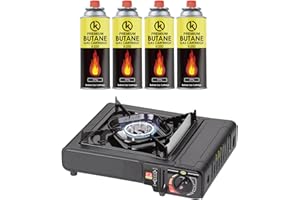 KROWN - Cocina Portatil de Gas Butano 227g, 4 Cartuchos K-250 de Gas Incluidos para Camping, Bombonas K-250