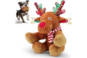 HSSPYY Jouet de Noël pour chien – Peluche de renne avec couineurs et oreilles froissées texture velours côtelé durable rempli de coton PP doux cadeau festif pour chiens de petite et moyenne taille