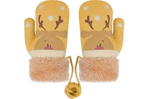 OhMill Enfants Gants d’Hiver en Polaire Moufles Chauds en Tricot Épais Bambin Moufles avec Motif Cerf Mignons 1 Paire pour 2-6 Ans Garçons Filles Hiver Extérieur