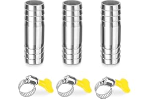 ELEGRIP Edelstahl Schlauch Barb, 3 Stück 16mm Gerader Schlauchverbinder Adapter, 2 Wege Tüllenverbinder Schlauchanschluss mit Schlauchschellen für Kraftstoff, Luft, Wasserleitung