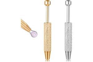 AIYORSE 2 Pcs Jeweler's Pick up Tool, Piercing Ball Grabber Tool Mini Grabber Pen Stainless Steel 4 Prongs Claw Tweezers Pearl Grabber Pick up Tool for Electronic Component Diamond Pearls Gem (Glod, Silver)