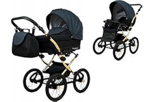 BabyLux® Carrito de Bebé Sistema de Viaje Set 2 en 1 - Margaret Gold - incl. Capazo, Silla de Paseo - Cochecito - Bolso cambiador, Cubierta para la lluvia, Mosquitera, Portavasos etc.