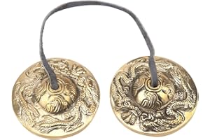 QCWWY Tibetische Glocke, Buddhistische Percussion-Instrumente, Tibetisch-buddhistisches Glockenspiel, Tingsha-Becken für Yoga, Mediation, Zen-Praxis, Klangtherapie, Heilung(Doppeltes Drachenmuster)