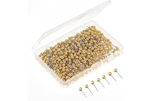 TRIFLETOPIA 200 Pcs Gold Map Push Pins - Push Pins for Cork Boards - Round Head Drawing for Travel Maps - Cork Bulletin Boards - Photos - DIY Crafts - Home/Office Marking