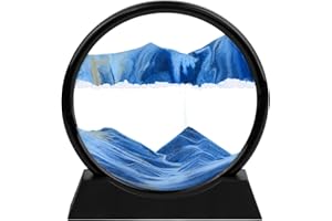 LOTCOW HAOWANWW 12Inch Flowing Sand Painting Moving Sand Art Picture Round Glass 3D Hourglass Deep Sea Sandscape Painting Artistic in Motion Display with Frame Base Liquid Kid's Desktop Sand Art Toys(Blue)