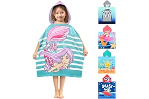 VOBUKE Kids Poncho Hooded Towels, Children Hooded Swimming Towels Bathrobe Microfiber Ultra Soft and Extra Large Changing Robe Surfing Towel for Girls Boys Toddler 4-8 Years Old (Mermaid)