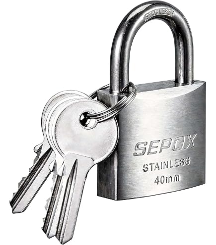 SEPOX Lucchetto in acciaio inox massiccio con chiave, resistente alle intemperie SS304, corpo e grillo impermeabile e resistente alla corrosione, per cancelli, catene, capannoni, barche, marine
