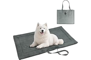 Pawsee Waterproof Portable Dog Settle Mat, 127 x 70 CM Foldable Dog Travel Mat, Washable Camping Dog Bed for Car Boot, Small Roll Up Pet Mat, Grey