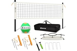 Airist Tragbares Volleyball-Netz-Set, professionelles Volleyballnetz-Set für Garten und Strand, Outdoor-Volleyballnetz mit höhenverstellbaren Stangen, Volleyball und Tragetasche