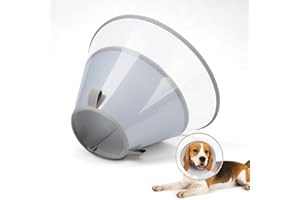 Supet Dog Cone Collar with Soft Pad, Transparent Elizabeth Recovery Collar for Large, Medium, Small Dogs to Stop Licking, Pet Head Cone Alternative after Surgery, Neutering, Injury(Grey-M)