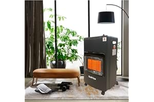 EcoPrice® Stufa A Gas Pieghevole, Infrarossi, Accensione Piezoelettrica,Adatta Per GPL/Butano/Propano, Bombola da 15Kg, Sistema ODS - Nera