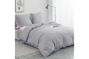 AYSW Pościel szczotkowana z mikrofibry, 1 poszwa na kołdrę 220 x 240 cm + 2 poszewki na poduszkę 80 x 80 cm, z zamkiem błyskawicznym, jasnoszara