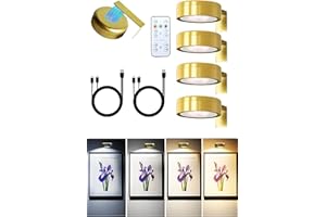 ‎GEYUEYA HOME Bilderleuchte Kabellos 4er Set, Wandlampe Akku, Vitrinenbeleuchtung Led - Lange Akkulaufzeit, Einstellbare Farbtemperatur Timer-Funktion, 2000mAh, Mit Fernbedienung, Schrankbeleuchtung(Goldfarbig)