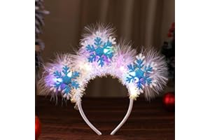 Johiux LED Weihnachts Haarreif Schneeflocken,Leuchtend Weihnachts Haarschmuck mit Feder Schneeflocken,Weihnachts Kopfschmuck,Weihnachtshaarreif für Kinder Erwachsenefür Weihnachten Party Geschenk
