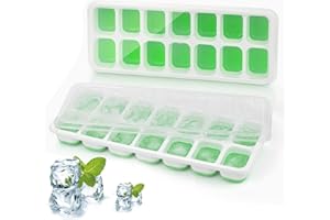 ASFACUPUTURE Lot de 2 Bacs à Glaçons avec Couvercle,bac à glaçons en silicone,bacs à glaçons carrés faciles à retirer,peu encombrant et empilable,pour Nourriture Bébés,Glaçons aux Fruits(Vert)