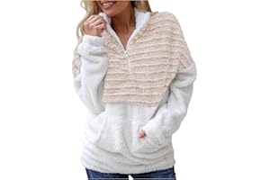 SDERG Off Shoulder Tops for Women UK Sale Casual V Women's Plush V-Neck Sweatshirt Zipper Long-Sleeved Black White Color Matching Blouse Warm Sports Casual Top Shirt Top England Retro Shirts