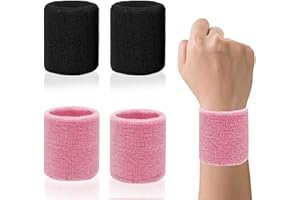 LAKJUOZ 4 Pièces Poignet Eponge, Bandeau Poignet Sport Bracelet Éponge Poignet Serre Poignet Tennis Sweatband Poignet Bandeau Transpiration Poignet Brassard En Coton Absorbant Pour Gym Running Basket