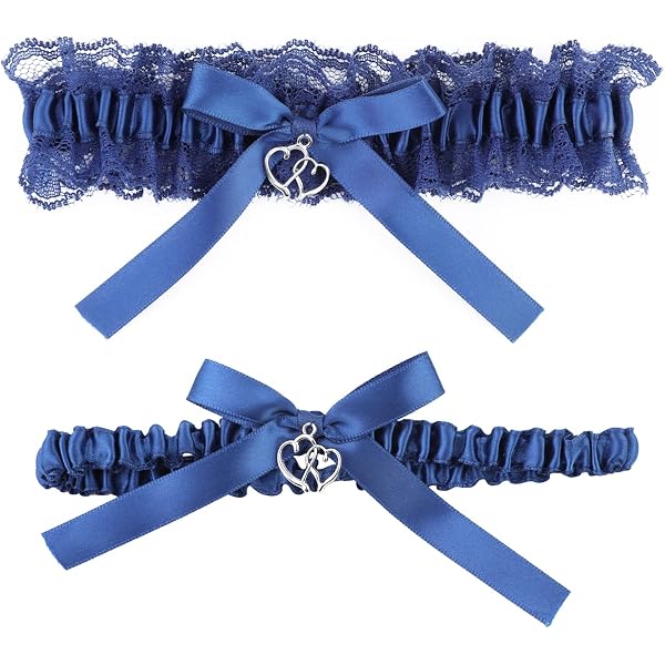 2 Jarretières De Mariée Bleu Et Blanc - Élastique, Dentelle Et Satin - Accessoire Nuptial élégant