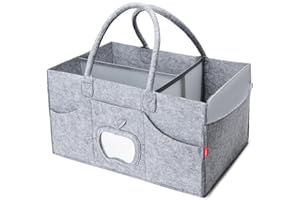 SUNSEATON Cestino Portaoggetti per Neonati, Borsa in Feltro Baby Diaper Caddy Porta Pannolino Organizzatore con Scomparti, Portatile Fasciatoio Nursery Cestini, Sacchetto per Salviette(Grigio) (L2)