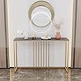 Priti Entryway Console Table: Black Engineering Wood Tabletop Long Table with Golden Frame - Narrow Side Table Behind Sofa for Hallway Foyer, 40x12x31 inch