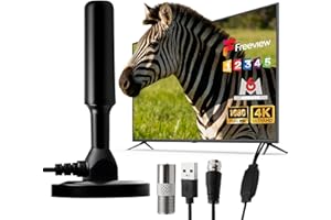 XINZHIZHU Antenne TV Intérieure Puissante TNT HD avec Base Magnétique Réception 360° Compatible 4K UHD TNT HD DVB-T2 HD DVB-T Câble Coaxial 3M Antenne TNT sans Abonnement pour Télévision Intelligente