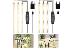 CZOUMU 8.6'' LED Grow Light Strips, Full Spectrum 3500K Grow Lights for Indoor Plants, 3 Head with 3/9/12H Timer, 10 Dimmable Levels, Suitable for Seedling, Succulent and Plant Shelf, 2-Pack