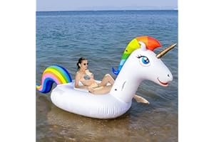 SENMI Pool Einhorn Aufblasbar - Pool Spielzeug Schwimmtier Luftmatratze mit 3 Speziellen Schnell Ventilen Einhorn für den Pool Kinder Erwachsene
