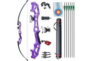 D&Q Archery Set Adult Bow and Arrow Set Adult Takedown Recurve Bow Hunting Bow Target Practice Competition Survival Longbow Right Hand 50" 30lbs, 40lbs with 6pcs Mixed Carbon Arrow