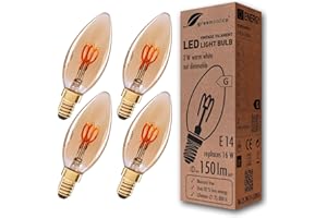 greenandco 4x Ampoule à Filament LED Vintage | ambre | E14 C35 | 2W 150lm | 2000K blanc extra chaud | 360° | 230V | sans scintillement | non-dimmable