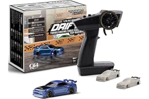 FLYCOLOR Turbo Racing Samochód zdalnie sterowany do driftu w skali 1:76 z żyroskopem Mini, w pełni proporcjonalny pilot RTR 2,4 GHz z 2 wymiennymi obudowami nadwozia (C64 NIEBIESKI)