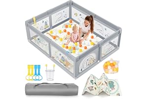 SOFTHOM Laufstall Baby 180x200cm mit Faltbarer Matratze, Laufgitter Baby mit Rutschfestem Boden und Atmungsaktivem Netz, Stabiler und Sicherer Indoor & Outdoor Babyspielplatz, Sicherheitsspielplatz