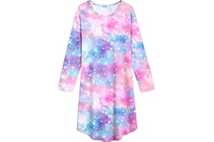 Arshiner Mädchen Nachthemd Langarm Kinder Nachtkleid mit Niedlichen Prints Schlafanzug Kleid Nightdress für Mädchen 4-12 Jahre
