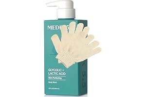 MED AHA Body Scrub Glycolic Acid Exfoliating Body Cleanser | KP Bump Eraser & Acne Treatment | Anti-Aging Foaming Body/Face Wash | Skincare Set + Eco Exfoliating Gloves + Prosperina Card