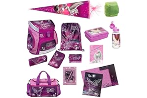 FAMILANDO Pegasus Pferde Schulranzen-Set 17 tlg. Scooli Campus Fit Ranzen 1. Klasse mit Schultüte 85 cm Sporttasche und Regenschutz