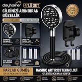 DEYHOME Filtreli Duş Başlığı, 6 Kademeli Su Akışlı, Basın&ccedil; Artırıcı, Kaymaz Silikon Kaplama, Siyah-G&uuml;m&uuml;ş, PP Filtre (4'L&uuml; Set