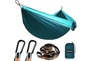 ‎NATUREFUN NATUREFUN Ultraleichte Reise Camping Hängematte | 300kg Tragkraft (275 x 140 cm) Atmungsaktiv, Schnelltrocknendes Fallschirm Nylon | 2 x Premium Karabiner,2 x Schlingen| Drinnen Draußen Garten