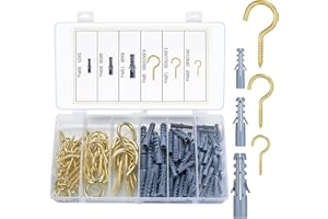 SYBDXJ 113 Pezzi Ganci a Vite per Soffitto, Ganci Avvitabili a Metallo, Gancio a Vite Ganci, Gancio per Soffitto, Piccoli Viti a Gancio per Appendere Piante Tazze(38 Ganci, 75 Ancore) - Oro