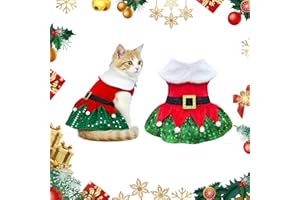 PWSAP Haustier Weihnachtskostüm, Rot Katze Hund Weihnachtskleid mit Pailletten, Süßes Katzen Samtrock Hunde Weihnachtskostüm für Mittelgroße Große Katzen Hunde Haustiere Weihnachten Neujahr Cosplay Party,L
