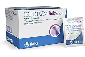 Fidia Farmaceutici Iridium Baby Garze - 28 Garze Sterili Monouso, Per il Trattamento Perioculare del Bambino, 100% Cotone, Imbevute con Principi Naturali - Detersione Oculare