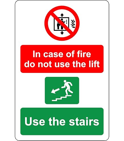 VSafety Warnschild „Lift Fire Notice“ – 150x200 Mm, Leuchtend Im Dunkeln, Kunststoff, EN ISO 7010 Konform