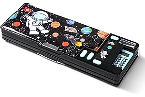 RISTPAL Pop Up Multifunction Pencil Case, Cute Cartoon Pen Box Organizer Stationery with Calculators, Sharpener, Schedule, School Supplies, Best Birthday Gifts for Kids Teens (Black)