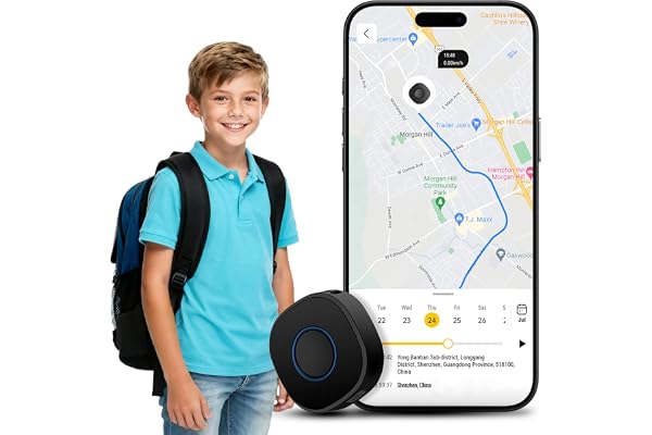 LNCOON Tracker GPS Personnel pour Enfants, Personnes âgées et Chiens, Sac à Dos, Mini Traceur GPS Portable pour Voiture avec Sangle et Clip pour Le Sac à Dos, Bouton SOS Nécessite Un abonnement