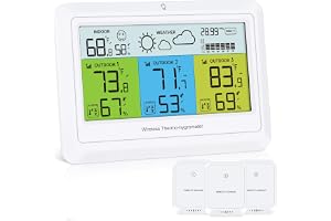 Ankilo Trådlös termometer för inomhus och utomhus, med 3 sensorer, digital termometer, hygrometer med färgdisplay, bakgrundsb