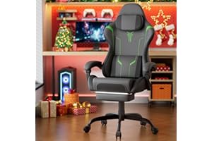 Soontrans Silla Gaming con Masaje Lumbar Silla Gamer con Reposapiés Retráctil y Cojín Sillas Gaming Respaldos Inclinables hasta 135 Grados Capacidad de Carga de 150 kg (Cuero Gris)