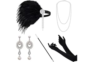 Hifot 1920 Accessori di Set, Anni '20 Accessori Gatsby Costumi Flapper, Guanti Lunghi, Collana con Perle,Porta Sigarette Grandi Accessori Charleston Set per Donne