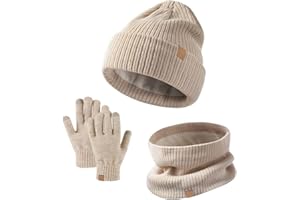 MUNSKT Dziecięca czapka zimowa szalik rękawiczki zestaw ciepła termiczna dzianinowa czapka beanie, ocieplacz na szyję, rękawica, miękka podszewka z polaru, elastyczna dla dzieci w wieku 5-12 lat